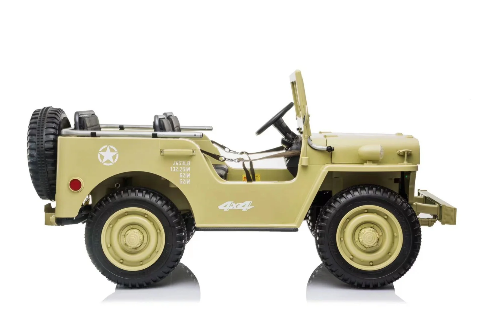 24V X 14 AH  4WD Willys Jeep for Kids 3 Seater Military Jeep - Olive Green Pre-Order ETA 25th April 2026 - Image 3