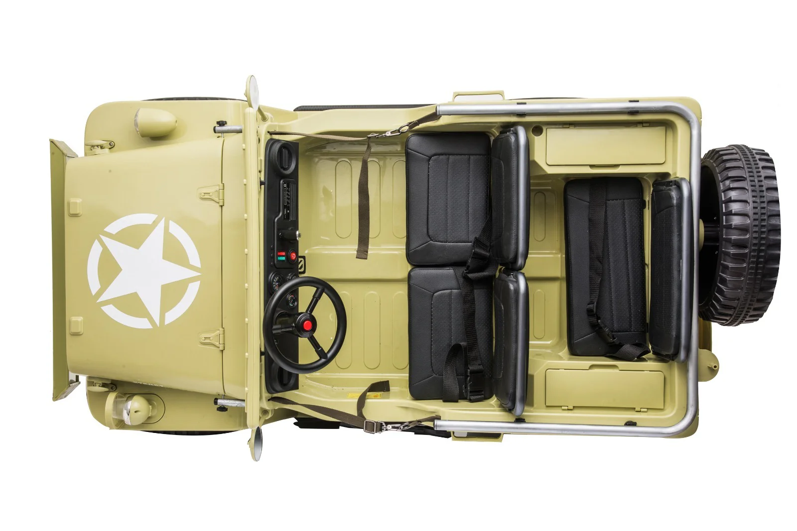 24V X 14 AH  4WD Willys Jeep for Kids 3 Seater Military Jeep - Olive Green Pre-Order ETA 25th April 2026 - Image 6